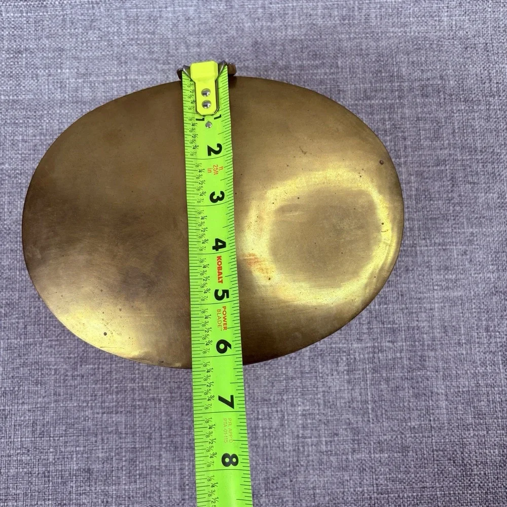 Vintage Solid Brass Oval Storage Box Large Hinged Lid Felt Bottom Gold Decor 8in